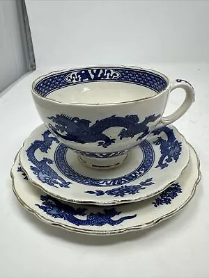 Buy Vintage Royal Cauldon Dragon Blue & White Trio Tea Cup Saucer Plate Collectible • 12.50£