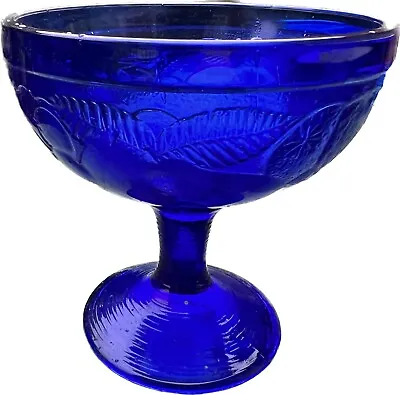 Buy Vintage Cobalt Blue Patterned Embossed Art Pressed Glass Goblet France Display • 9.75£