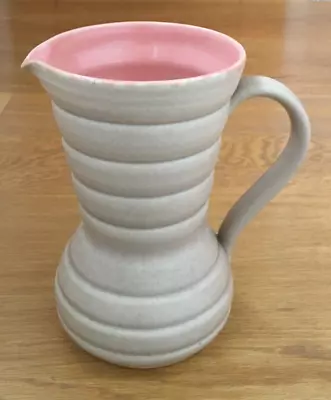 Buy Vintage LOVATTS Pottery Stoneware Deco Style Jug Vase Pink Ribbed 20cm LANGLEY • 14£