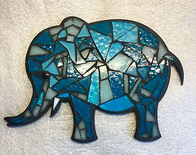 Buy M043 Glass Mosaic Wall Art Picture 20 X 14cm Elephant Aquas Teals • 19.50£