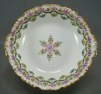 Buy Jean Pouyat Limoges Blue Yellow & Pink Floral Scrollwork & Gold 8 Inch Wide Bowl • 80.32£