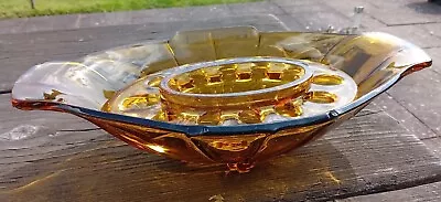Buy Vintage Sowerby Art Deco Amber Glass Oval Centre Piece Bowl  2631  & Flower Frog • 10£