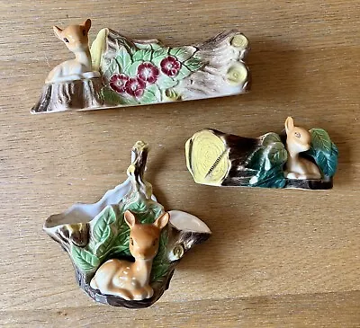 Buy 3 X Vintage Hornsea Pottery Fauna No 24, 25 & 53 Fawn & Tree Bud Vases/Ornaments • 11.95£