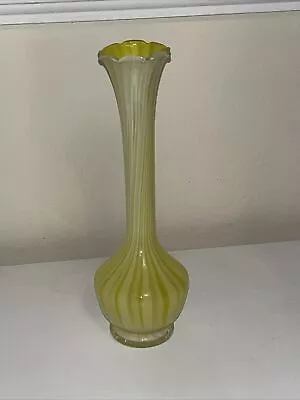 Buy Art Deco Yellow Striped Hand-blown Glass Vase, Onion Shape, Ruffled Top • 10.99£