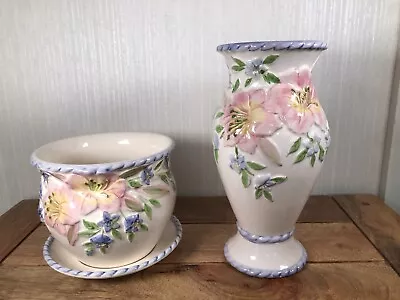 Buy Vintage St Michael Marks & Spencer Amaryllis Ceramic Vase & Planter With Saucer • 22.50£