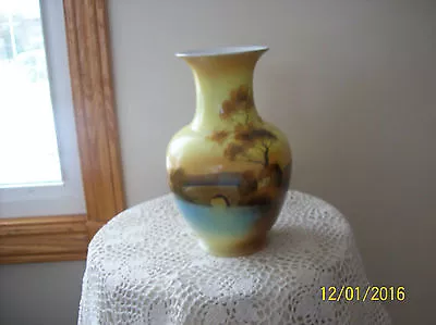 Buy Noritake Hand Painted Vintage Porcelain China Vase House On Water Bridge 8 3/8  • 40.15£