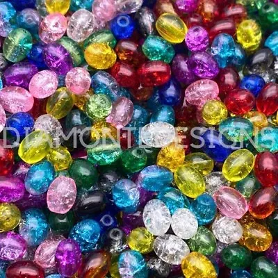 Buy 50 Pcs - Mixed Colour Oval Glass Crackle Beads 8.5mm X 6.5mm Jewellery Bead I168 • 2.59£