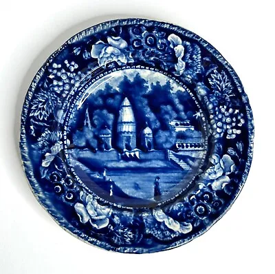 Buy J. Hall Staffordshire Flow Blue Transferware Oriental Scenery Plate, 1814-1832 • 47.32£