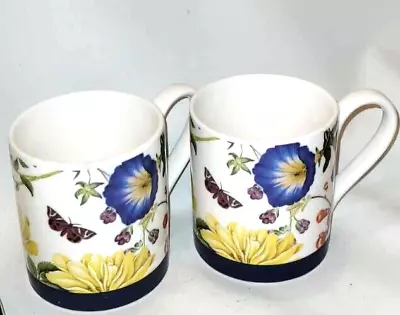 Buy 2x Queen's Fine China Butterflies & Blooms Mugs RHS England Blue Floral • 15.95£