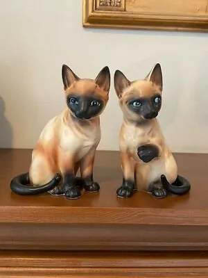 Buy Pair Of Mid-Century Hand Painted Bisque Siamese Cats W/Blue Eyes A268 Japan MINT • 47.39£