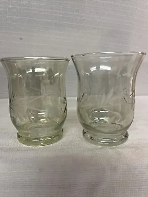 Buy Beautiful Pair Of Green Cut Glass Votive Holder With Etching New • 10.42£