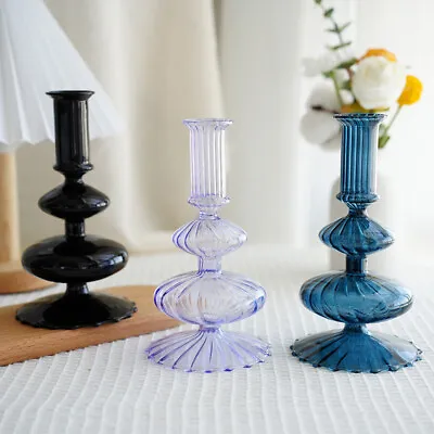 Buy Vintage Clear Glass Candle Holders Stand Mid Century Design Candlestick Decor • 6.47£