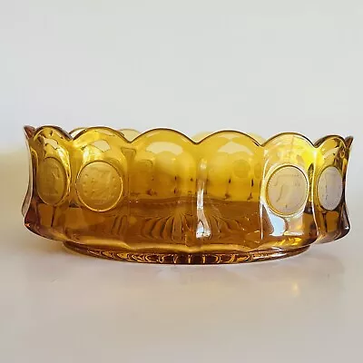 Buy Vintage Fostoria Glass Bowl Coin Glass Amber Oval Scalloped Rim • 23.98£