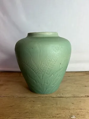 Buy Vintage Lovatt’s Classic Art Deco Large Matt Green Stoneware Vase Floral Design • 30£