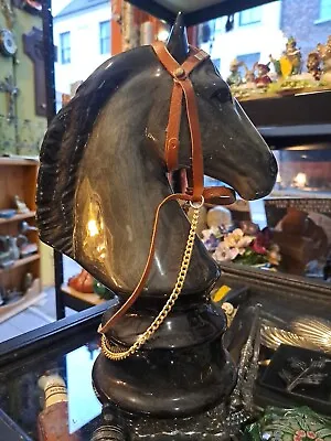 Buy Vintage A  Of Ceramic Horse Head Bust Figure With Leather & Brass Bridles • 49£