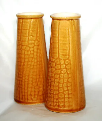 Buy Pair Of Vintage Crocodile Skin Pattern Bud Vases - New Devon Pottery  • 13£