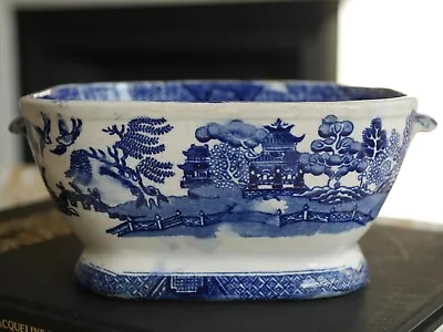 Buy Antique Blue White Transfer Ware Willow Pattern Sauce Tureen Bottom Only Planter • 15£
