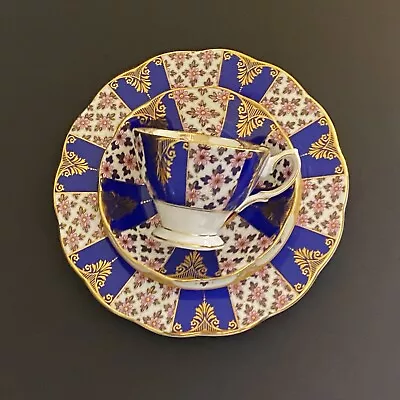 Buy Royal Albert 100 Years 1900 Blue & Gold Regency Tea Cup, Saucer & 20cm Plate Set • 55£