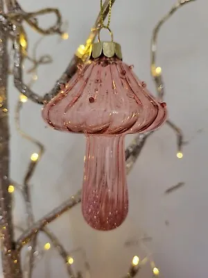 Buy *sale* Gisela Graham Clear Pink Glass Toadstool Hanging Christmas Decoration • 6.99£