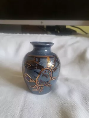 Buy Isle Of Arran Arran Pottery Blue & Gold Vase Scottish Studio Pottery Crab Design • 12.99£