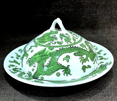 Buy Antique Coalport Lidded Plate Dish - Brosley Dragon In Green-Leadless Glaze 8.5  • 12£