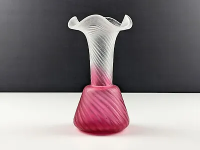 Buy Victorian Clear And Cranberry Pink Satin Glass Vase, Ribbed Swirl, Kralik? • 22£