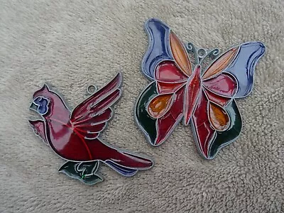 Buy X2 Stained Glass Hanging Ornaments. Red Bird And Butterfly • 9.95£