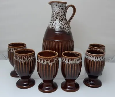 Buy Vintage Honiton Pottery Jug & 6 Goblets Brown Lava Honeycomb Glaze Mead Wine . • 19.99£