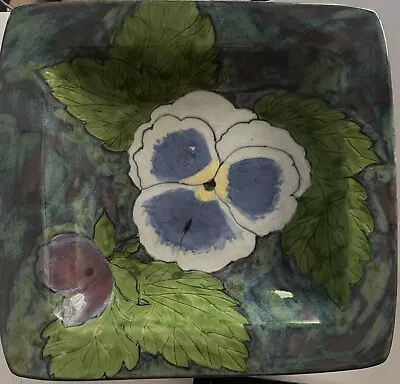 Buy Rare Highland Stoneware Scotland Hand Painted Pansy 10” Square Footed Dish • 89.89£