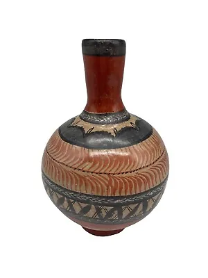 Buy Native American Painted Pottery Vase 7.5” Southwest Style Orange Blue Southwest • 20.80£