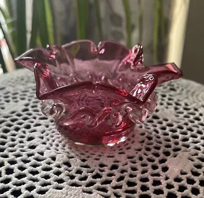 Buy Vintage Cranberry Glass Small Bowl/Trinket  Dish 4cm Ruffle Edge *small Chip* • 3.50£