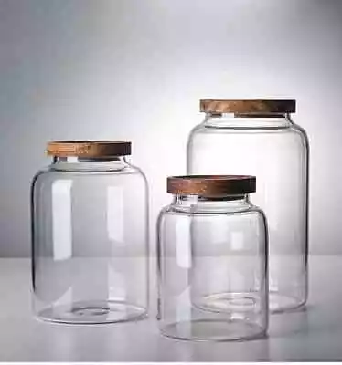 Buy Large Round Glass Jar With Acacia Wood Lid | Pantry Jar | Glass Storage Jar • 19£