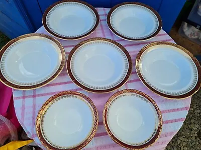 Buy Set Of 7 Duchess China Red Gold Winchester Bowls 5 X Rimmed 2 X Cereal Bowls • 19.99£