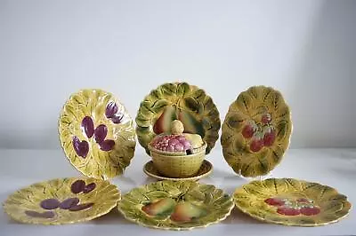 Buy Sarreguemines Majolica Fruit Preserve Dish & Six Plates - Early 20th Century • 85£