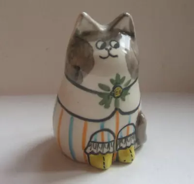 Buy 3½  Joan De Bethel Rye Pottery Hand Painted  Lady Cat Crazed Free Post Stripe • 39£