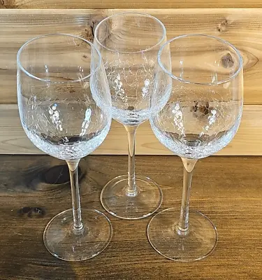Buy Pier 1 Clear Wine Glasses Crackle Glass Angled Slant Rim Goblets 8 5/8  Set 3 • 56.82£