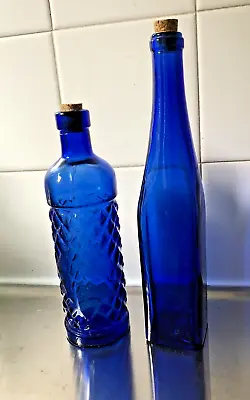 Buy Vintage Pair Of Decorative Cobalt Blue Glass Bottles 11  & 9  • 17.50£