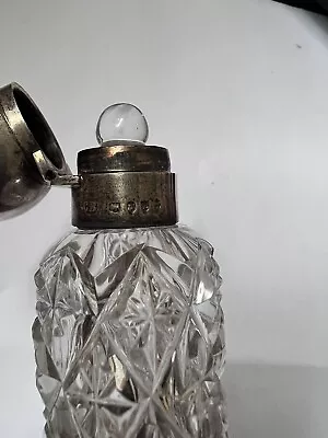 Buy Antique Clear Cut Glass Perfume Scent Bottle With Sterling Silver Lid.Circa 1890 • 50£