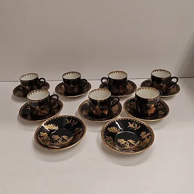 Buy Rare Antique  Booths Silicon China Coffee Cans & Saucers Black & Gold Willow  • 450£