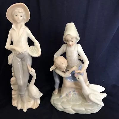 Buy Porcelain Figurines Of Girl, Boy & Goose & Boy With Goose In The Lladro Style • 12.50£
