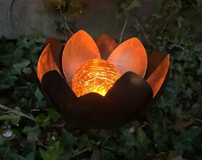 Buy Lotus Flower Solar LED Outdoor Garden Cracked Glass Ball Metal Water Lilly Light • 19.99£