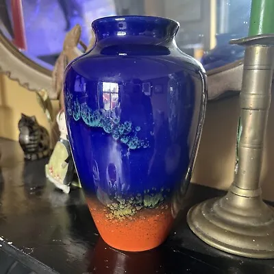 Buy Vintage West German Scheurich Pottery Vase. Beautiful Glaze, Orange, Blue Green • 45£