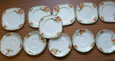 Buy 6 Grindley Cream Petal Autumn Square Bread & Butter Plates And 6 Round Saucers • 61.78£