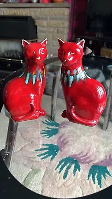 Buy VINTAGE.PAIR OF POOLE POTTERY CATS.1980s.7INCHS TALL. • 90£