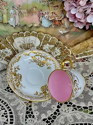 Buy Minton  Rare Tea Cup And Saucer 19th Decor Gildings And Pink Inside • 314.34£