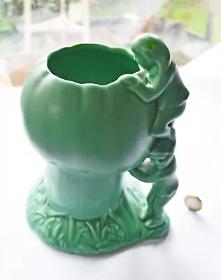 Buy Art Deco SylvaC Green Ceramic Toadstool Vase With Two Pixies Handle • 19.99£