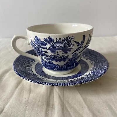 Buy Vintage Churchill China Blue & White Willow Pattern Tea Cup & Saucer • 6.49£