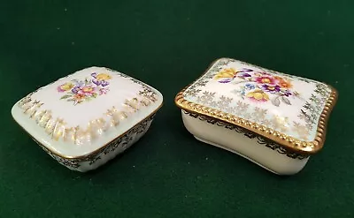 Buy Dresden China Floral Lidded Trinket Boxes X 2, Square And Rectangle • 9.99£