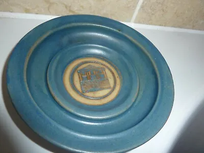 Buy Scottish Art Studio Pottery 15.1 Cm Blue Bowl -dish With 2 Storey Building Image • 24£