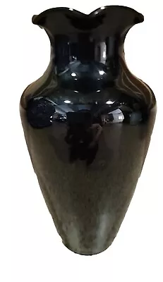 Buy Black Ebony Amethyst Ruffled Rim Depression Glass Vase Vintage  • 26.50£
